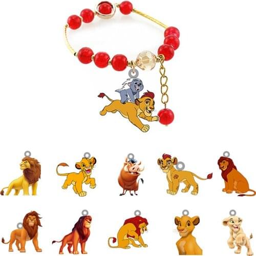 Disney Simba 2021 New Lucky Red Acrylic Beading Charm Bracelet Womens Fashion Jewelry Pendant Bracelet And Bangle