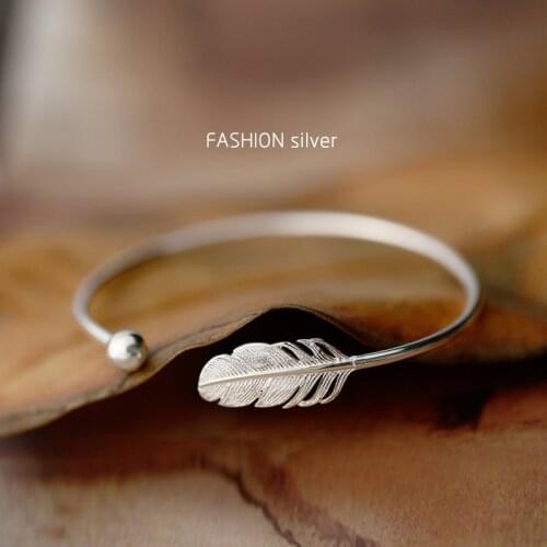 OBEAR Simple Feather Adjustable Opening Bracelets & Bangles Fashion Silver Plated Jewelry for Women Bracelet