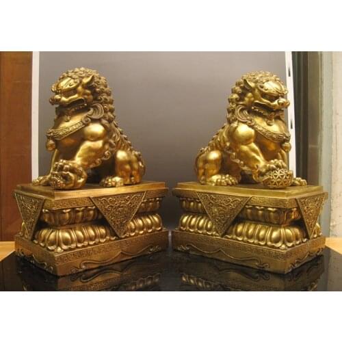 Wholesale bronze factory Copper crafts feng shui home decoration extra large lions gate copper lion lucky preopening gift
