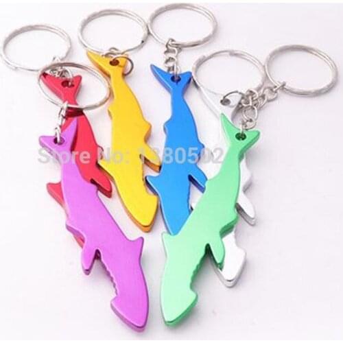 2pcs/lot 75*19mm fish shape aluminum alloy bottle opener beer openers with key ring