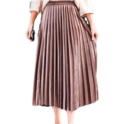 Pleated Skirt Women Autumn Long Vintage Gray Korean 2020 Maxi High Waist Casual Winter Black Party School Girl Velvet Skirt