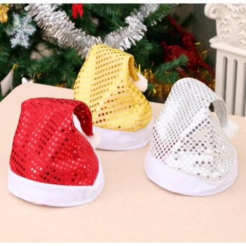 Christmas Adult Hat Sequins Santa Claus Christmas Sequin Sheen Santa Hat Caps Decorative Hat 3 Colors Party Accessory Supplies