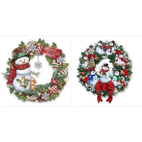 5D DIY Christmas Wreath Diamond Painting Full Round Drill Diamond Painting Cartoon Art Winter Christmas Handmade Gift 40x40cm