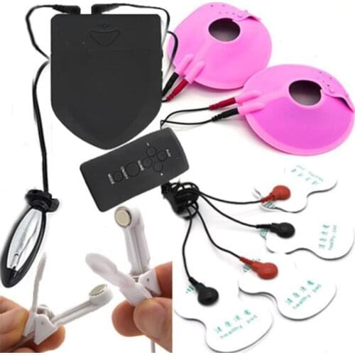 PU Leather Electric Shock Kit Anal PlugPenis Rings Male Massage Pad Nipple Clamps Anal Plug Electro Medical Themed Adult Game