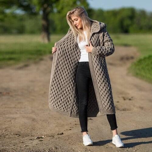 Chic Hooded Midi Cardigans Women 2020 Plus Size Loose Sweater Coats Female Long Sleeve Warm Knitted Cardigan Autumn and Winter