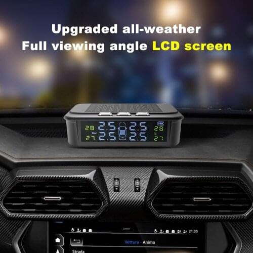 Solar TPMS Vehicle Car Tire Pressure Monitoring Tyre Temperature Alarm Warning System With Clock Driver Fatigue Reminder