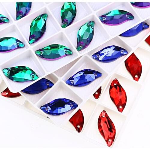 Leaf Glass Sew On Rhinestones Flatback Sewing Crystal Glitter Rhinestone For Clothes Garments Accessories 12*6mm 20*9mm 30*14mm