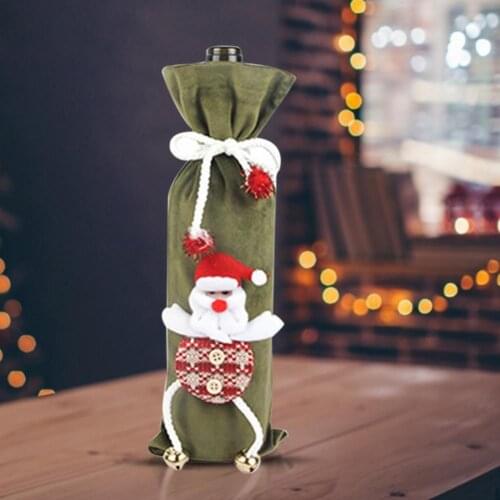 Three-dimensional Cloth Art Doll Christmas Flannel Wine Bottle Bag Fabric Xmas Festival Red Wine Set Decorative Bag for Home