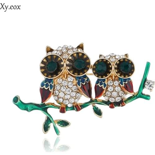 High Crystal Owl Brooch Fashion alloy drip oil Brooch Pin Animal Brooch