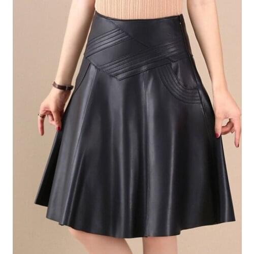S-4XL New 2021 Spring summer Women leather Pleated Skirts Womens Plus size Casual Solid Korean Elastic High Waist Pleated Skirt