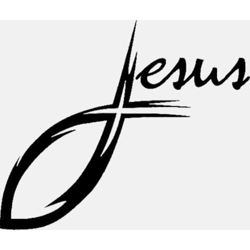 Funny JESUS CURSIVE CROSS CHRISTIAN FISH KK Cover Scratches Car Sticker Pvc 13.4CM X 11.3CM