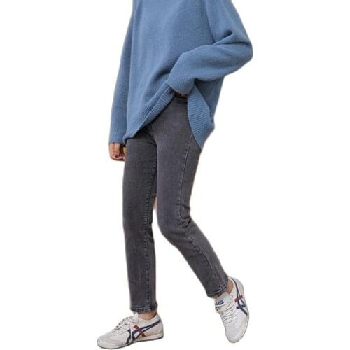 Womens Denim Jeans For Autumn Spring New Korean Style Ankle Length Retro Hipster Streetwear Casual Gray Slim Cropped Denim Pants