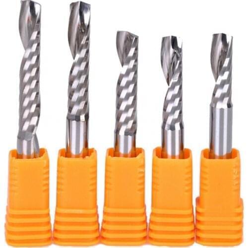 1pc Shank 5/6/8mm Single Flute CNC Router Bits One Flute Spiral End Mills Carbide Milling Cutter Spiral PVC Cutter