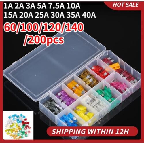 100/60/140pc 2/3/5/7.5/10/15/20/25/30/35A Car Truck Blade Fuses AMP Plastic Box Assortment with Clip Auto Blade Type Fuse Set