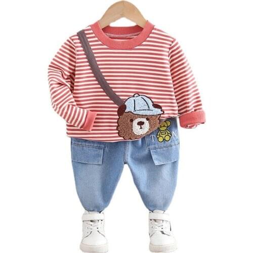 Spring Children Girls Cartoon Clothes Baby Boys Striped T Shirt Pants 2Pcs/sets Autumn Kids Toddler Clothing Infant Sportswear