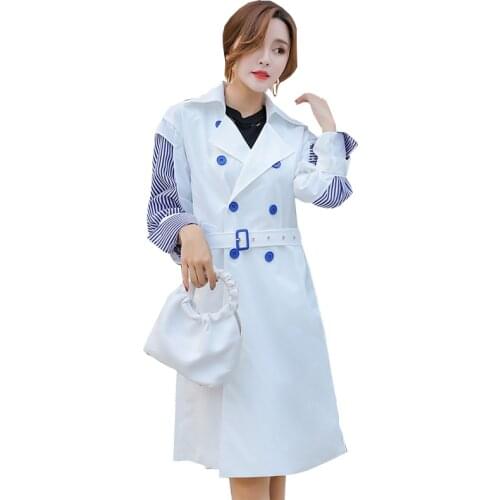 2020 new fashion womne clothes korean girls Windbreaker Korean Two Paper Sleeve Joint Stripe Chic Loose Fake two pieces Coat