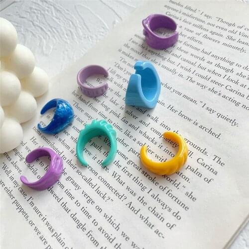 2021 New Colourful Transparent Resin Acrylic Rhinestone Geometric Square Round Rings Set for Women Jewelry Travel Gifts