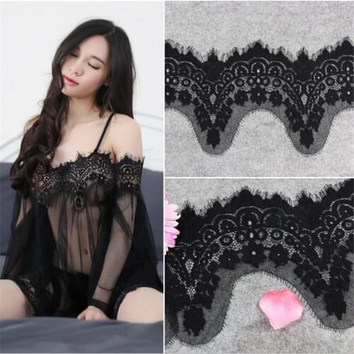 3Meters Classical Design and Nylon Full Dress Eyelash Lace Soft Black / ivory French Bilateral Chantilly Lace Fabric LB0014