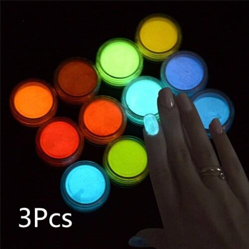 3Pcs/set Luminous Nail Powder Gel Polish Glow In The Dark Glitter Fluorescent Nail Tip Decoration Salon Nail Manicure Tools