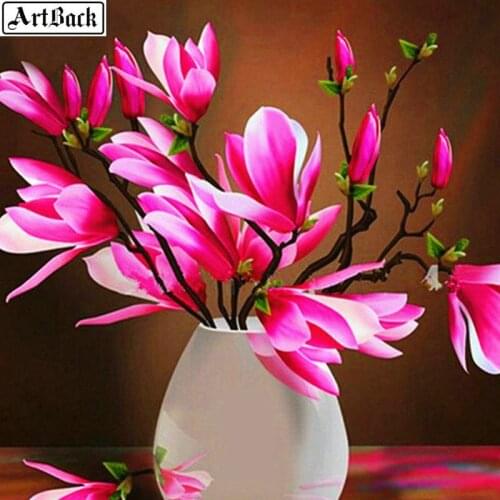 5d diy diamond painting red flowers vase full square handmade mosaic crafts 3d round cross stitch sticker 40x40cm