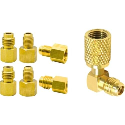 M1/4 Sae-F 5/16 Refrigeration Adapter Connector Adaptor with 6 Pcs 6015 R134A Brass Refrigerant Tank Adapter