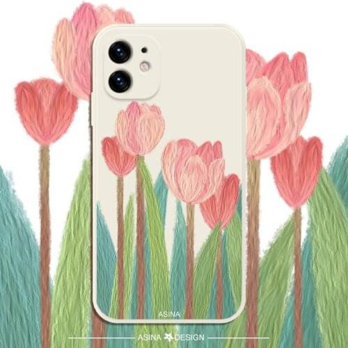 ASINA Straight-side Edge Case For iPhone 11 12 Pro Max XS Max XR Soft Silicone Square Flower Cover For iPhone 8 7 6 Plus SE2020