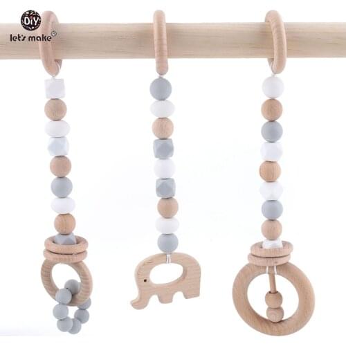 Lets Make Baby Toys Wooden Teether Teething Beech Wood Ring Sensory Baby Gym Toy Chew Silicone Teether Play Gym Baby Rattles