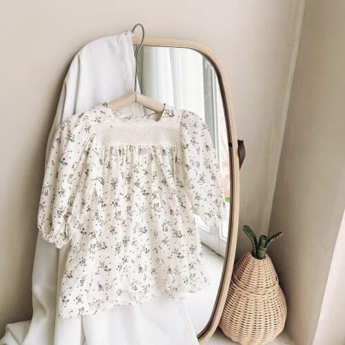 Spring and Autumn Baby Girls Foral Square Collar Long Sleeve Dress Kids Cotton Cothes Little Princess Party Dresses