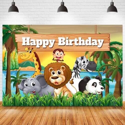 Custom Name Party Photo Backdrops Jungle Wild Animals Safari Newborn Baby Shower Birthday Banner Decor Photography Backgrounds