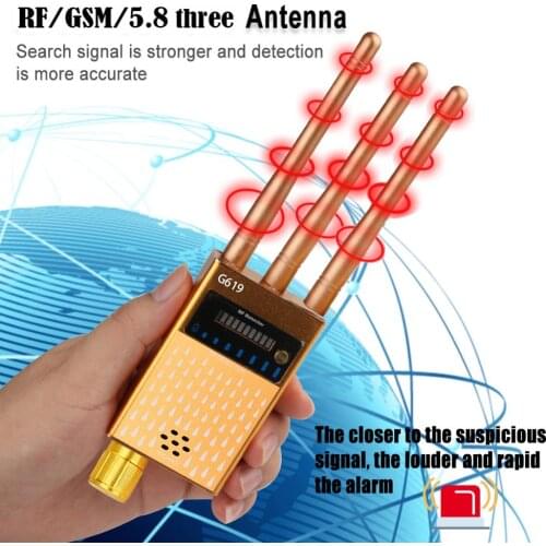 RF Bug Detector, 1.2GHz&2.4GHz&5.8GHz Wireless Camera Detector, Radio Signal Detector Bug Sweeper with Three Antennas