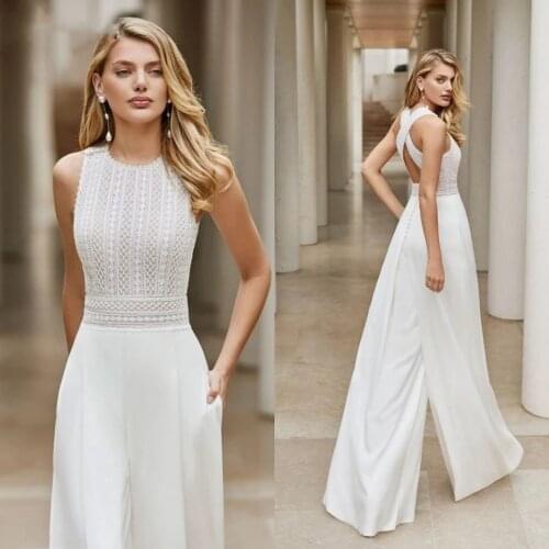 Bohemian jumpsuit Lace Wedding Dresses Bridal Gowns 2021 Bride Reception Beach Garden Chiffon Women Pant Suits Vestido De Noiva