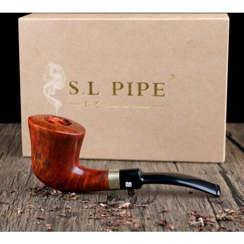 ▂ξ Smoker Bent Type Smoking Pipes Briar Pipe Handmade With Copper Ring Design Classic Shape Fit 9mm Filters Gift Set Free Ship