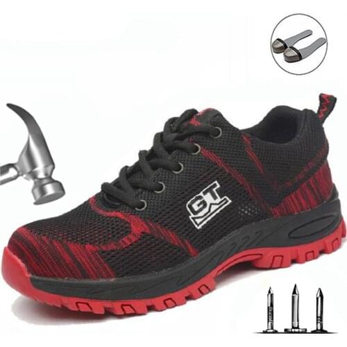 Flying woven non-slip shoes lightweight smash-proof, puncture-proof safety shoes summer deodorant, steel toe cap work shoes