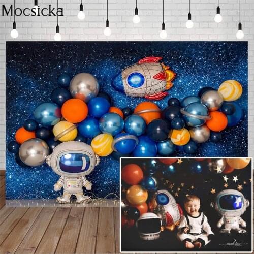 Mocsicka Starry Sky Astronaut Photography Background Balloon Backdrops Newborn Baby Child Portrait Photo Decoration Props Studio