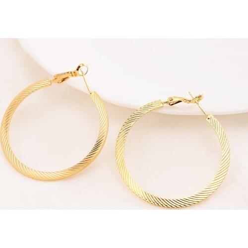 Fashion 18 K Fine Yellow Solid Gold Filled Hoop Earrings Women Elegant Metal Round Circle Ear Vintage Jewelry Gift