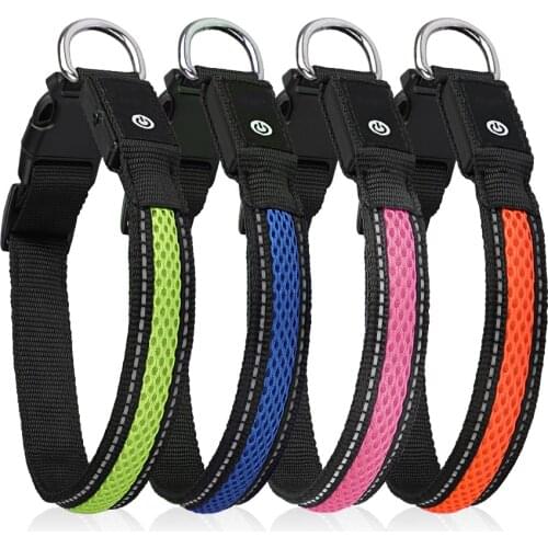 Nylon Dog Collar Flash Night Safety LED Glow Waterproof Dog Harness Collars Accessories Dogs Luminous Fluorescen Pet Supplies