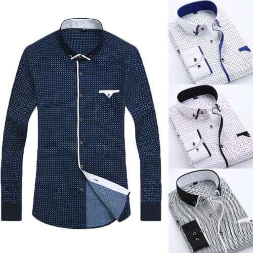 New Fashion Men Luxury Stylish Casual Slim Fit Shirt Casual Long Sleeve Dot Shirts