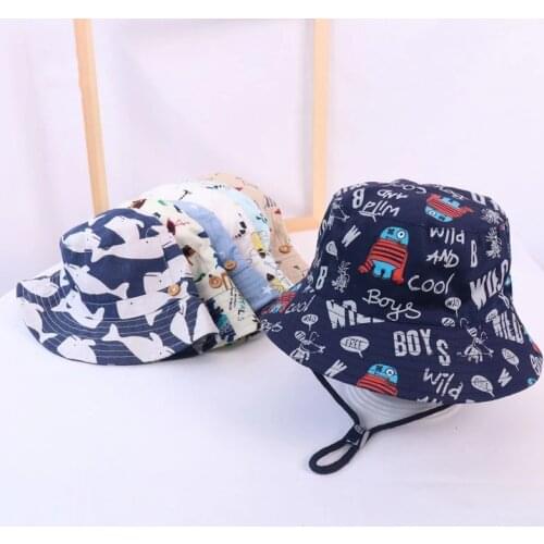 Spring Autumn Thin Cartoon Dinosaur Print Baby Bucket Hat Cotton Fisherman Hats Kids Summer Toddler Boys Girls Panama Sun Cap
