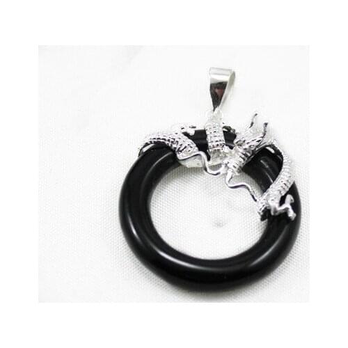 PN0028 Stunning black Natural jade Dragon Pendant Necklace