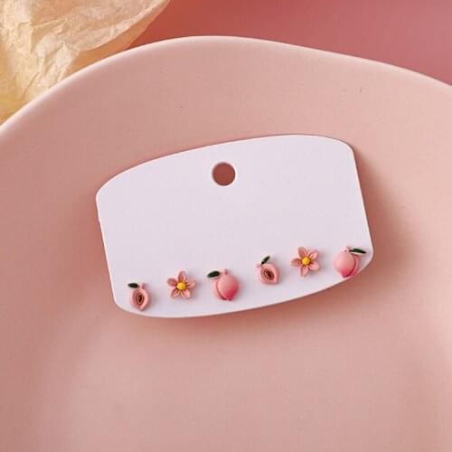 S925 Needle Pink Peach Blossom Earrings Female Fruit Stud Ears Accessories Cute Small Mini Six-Piece Jewelry Girl Student Gift