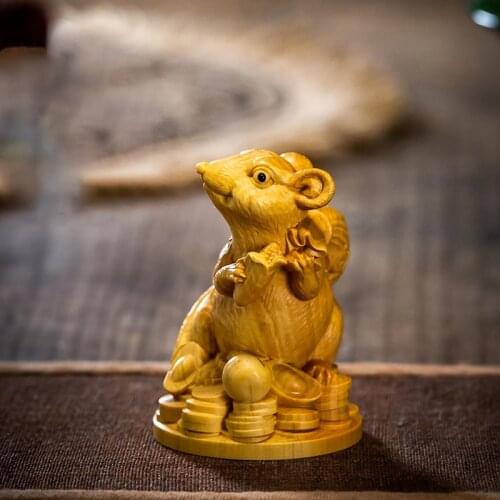 Boxwood 7cm Chinese traditional mascot Chinese zodiac lucky rat Chinese handicrafts small ornaments