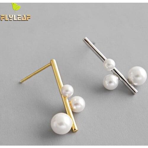 Flyleaf Geometric Shell Beads Pearl Earings Fashion Jewelry Gold Drop Earrings For Women Real 925 Sterling Silver Fine Jewelry