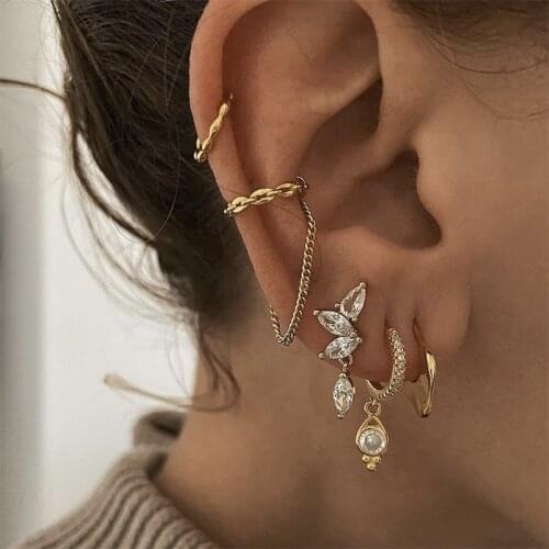 Vnox Fashion Gold Chain Clip Earring For Women Without Piercing,Stainless Steel Puck Vintage Holiday Street Ear Bone Accessory