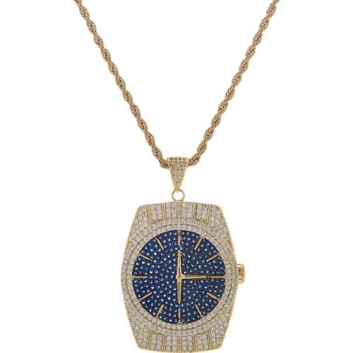 Stylish Hip Hop Men Necklace Copper Zircons Watch Pendant Charms Necklace Gift Jewelry Pendant necklace