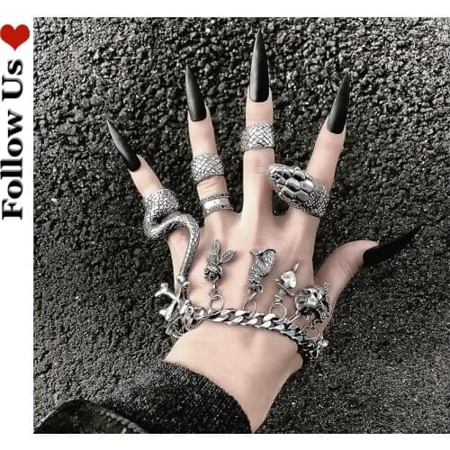 Gothic Steampunk Snake Midi Ring Set Vintage Women Punk Metal Knuckle Joint Rings for Women Boho Party Jewelry Anillos 4Pcs/Set