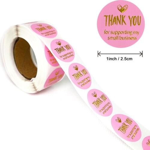 50-500PCS Pink Round Label Hot Stamping Thank You Sticker Wedding Exquisite Gift Card Envelope Sealing Label Stationery