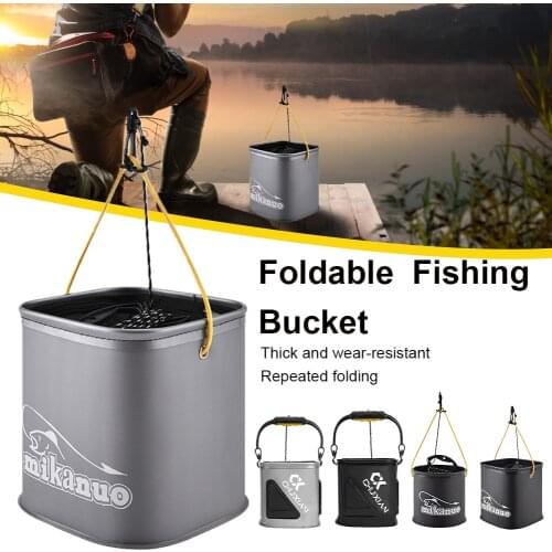Outdoor Fishing Bucket Collapsible EVA Thick Live Fish Bucket Foldable Fishing Bait Bucket with Rope/Handle Fishing Accessories