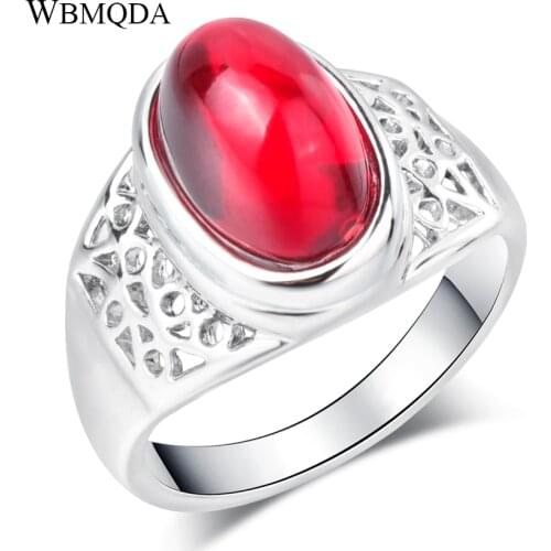 Wbmqda Unique Red Stone Ring For Women Silver Color Simple Goth Wedding Ring Men Jewelry 2019 New Fashion