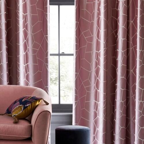 Geometry Patern Blackout Jacquard Curtain Drapes Pink шторы for Living Room Heat insulation Silk Curtain Panels for Girls Room