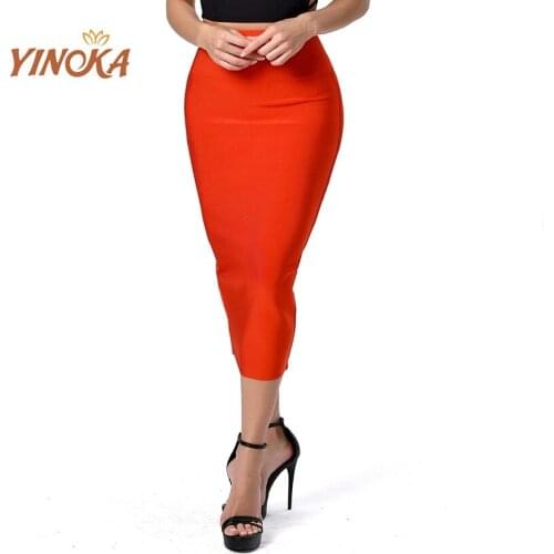 Yinoka Bodycon skirt bandage red skinny sexy women celebrity mid-calf length elegant celebrity party club night evening clothing